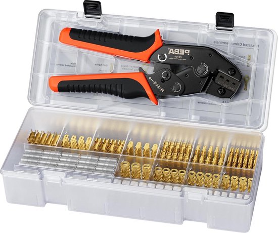 Crimping Pliers incl. 400 Pieces Flat Sleeve for 0.25-2.50 mm² Connectors - Professional Grade van Preciva
