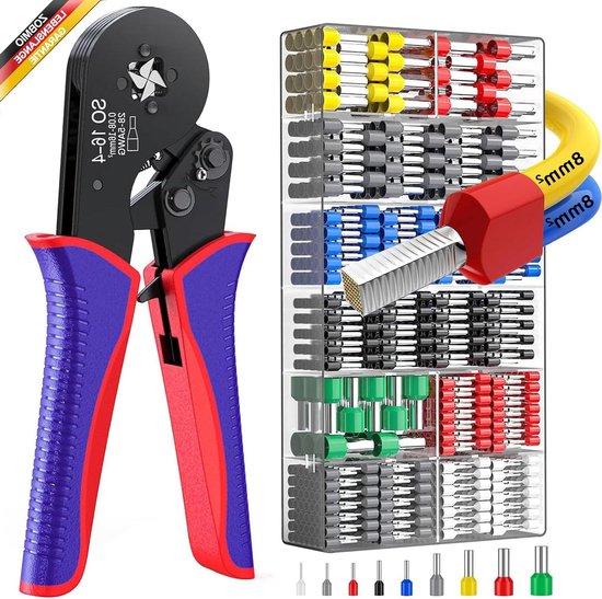 Crimping Pliers Set | 0.08-16 mm² (AWG28-5) Ferrule Ferrule Set | 1200 Pieces Cord-End Ferrules Cord-End Ferrules | DIY Industrial and Household Use Electric van Merkloos