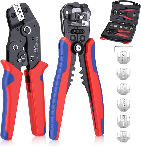 Crimping Pliers Set, 2 Pcs Crimping Pliers with 6 Interchangeable Jaws Wire Stripper Cable Shoe Pliers Crimping Pliers - ShopVlot