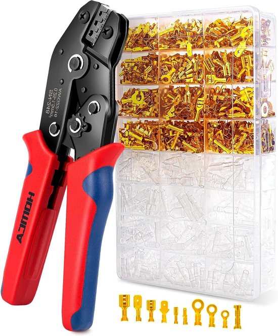 Crimping Pliers Set - Flat Pliers with Cable Lugs for 0.25-1.5 mm² - 600 Pieces - 2.8/4.8/6.3 mm Spade Connectors - Crimp Tool van Merkloos