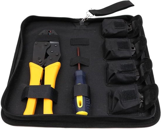 Crimping Tool Set Electrically Insulated Lugs Cord-End Ferrules Ratchet Crimper Cables Wire Clips Pliers Screwdriver Set 5 Interchangeable Tips Dies from 0.5 mm to 35 - ZONADAH van ZONADAH