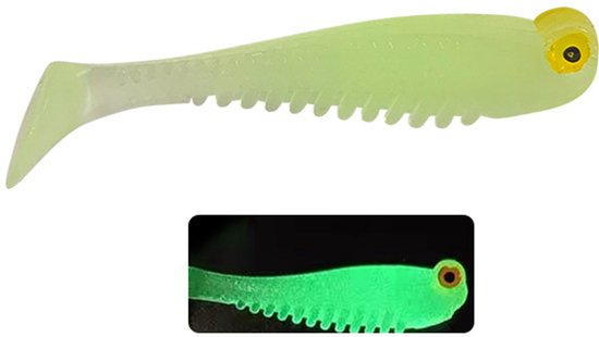 Crrynuo - Groen Glow-in-the-Dark - T-Tail Fish Bait - Siliconen badaas voor nachtvissen - 10 stuks - 5 cm van Crrynuo
