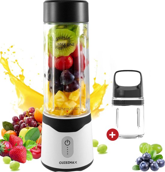 Cuisimax Blender to go met 2 Drinkflessen - Draadloos - 550ML - Smoothie maker - Draagbare blender - Oplaadbare mini blender van Cuisimax