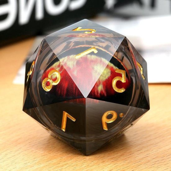 D20 dobbelstenen set met liquid core en dragon eye, 33 mm, ideaal voor Dungeons & Dragons en tabletop spellen, inclusief geschenkdoos (rood)