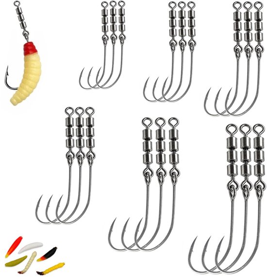 Dailygoods - 18 stuks Rotate Fishing Rig Hooks voor zeevissen en zoetwatervissen (3 maten)