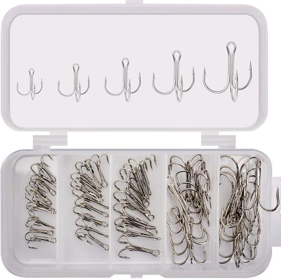 Dailygoods - 50 Stuks Vishaken Driehaak Kit - Sterke Koolstofstaal Haken