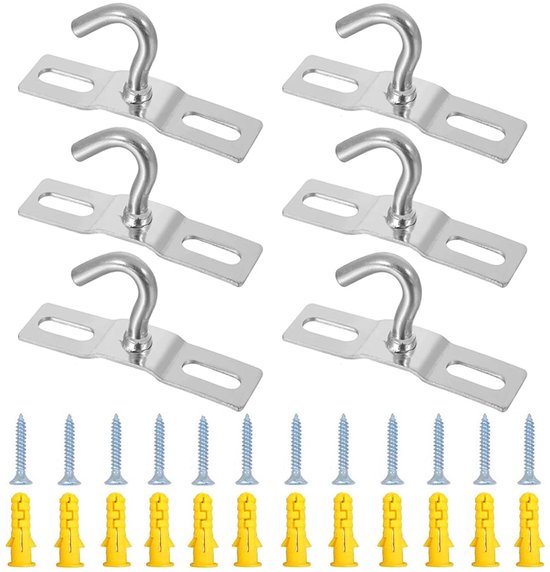 Dailygoods - 6 Stuks Roestvrij Stalen Plafondplaat Haken - Wandmontage voor Lampen en Decoratie