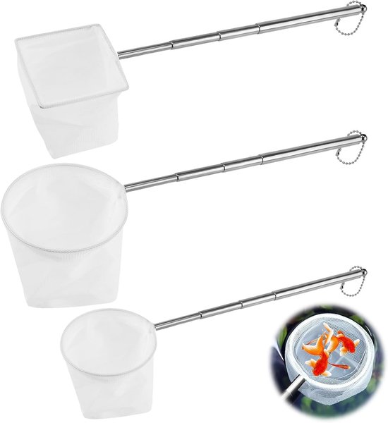 Dailygoods- Aquariumvisnet 3-delige set - Uittrekbaar - Garnalen - Vissen - Babyvissen - Fijn nylon net - Schepnet