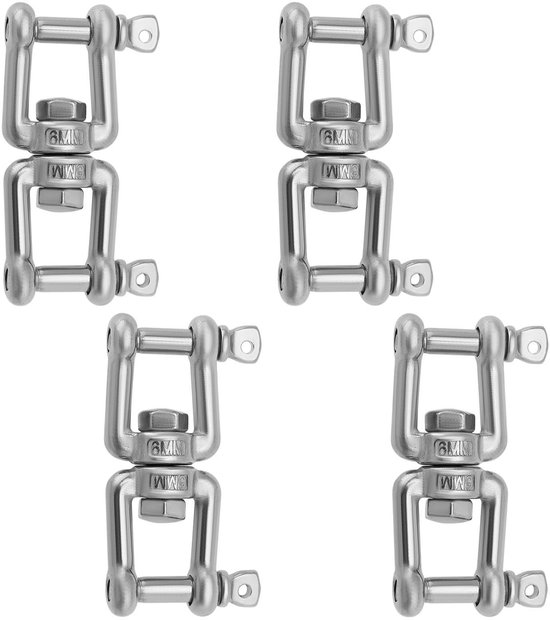 Dailygoods- Beugel 4 Stuks - Draaibare Dubbele Beugel - M6 - 67 mm - 316 Roestvrij Staal - 150 Kg Werklastlimiet - Haak