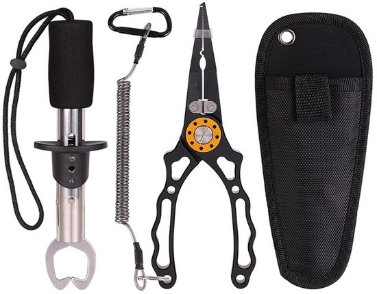 Dailygoods - Dailygoody - Vistangenset - Visgrijper multitool - Aluminium vistang met veiligheidstas - Blauw - Vishaakverwijderaar - Geschikt voor vissers - Viscon