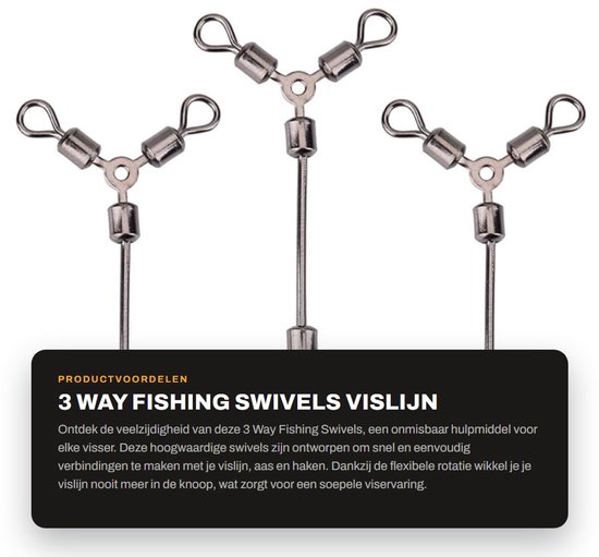 Dailygoods- Draaikoppeling Hoogwaardig Roestvrij Staal - 3-Weg Vislijn Connector - Flexibele Rotatie - Eenvoudig te Vervangen - Snelle Verbindingen - Geschikt voor Haken - Vislijnconnector