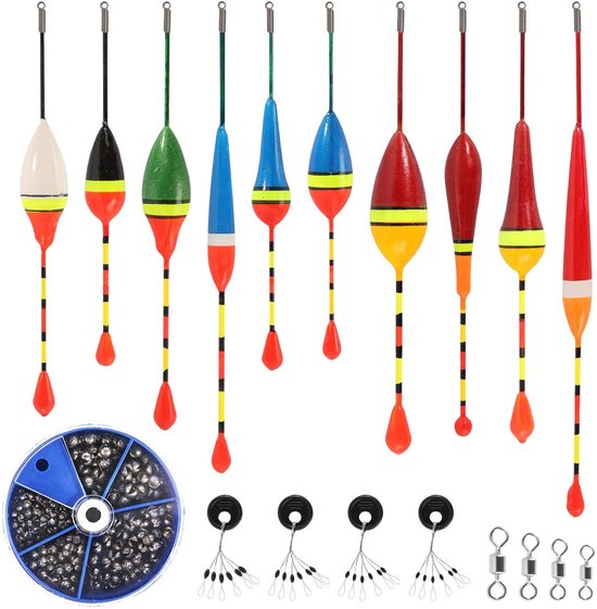 Dailygoods- Drijvers Set van 10 Stuks - Vissersdrijvers - Drijvers met 205 Lood - Stopper voor Vissershengels - Verstelbare Tension Ringen - Hoogwaardige Foam Drijvers - Vissersfloat