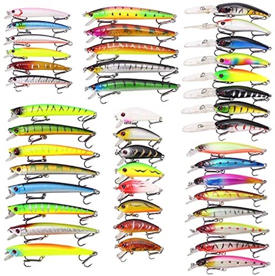Dailygoods- Duikvissen Lokaas Set 43-delig - Kunstaas Snoek/Zoet- en Zeebaarsforel - 3D Ogen - Levensechte Zwemacties - Stalen Kogels
