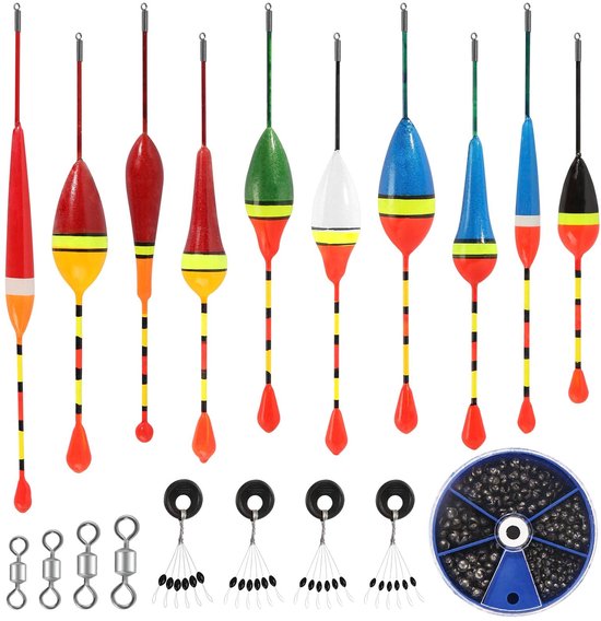 Dailygoods - Float Satz voor Vissen - 10 Stuks Floats met Rubber Stoppers en Lood Gewichten