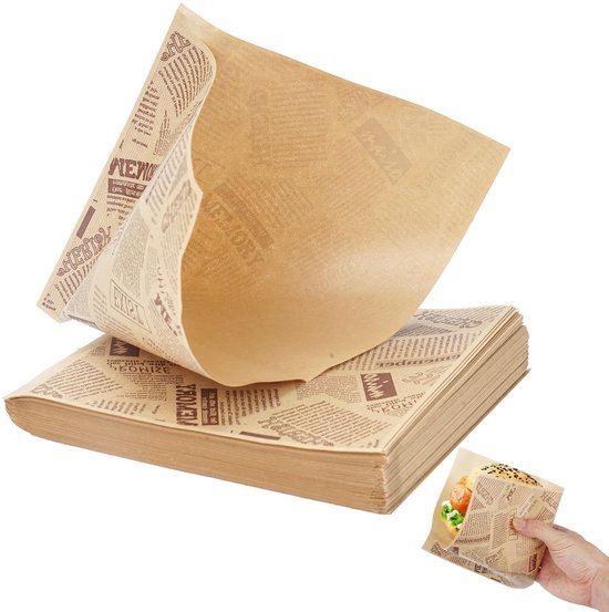 Dailygoods- Hamburgerzakjes 100 stuks - Papieren Zakken - Voedselverpakkingen - Oliebestendig - Duurzaam - Vintage Ontwerp - 15 x 15 cm - Snackzakken