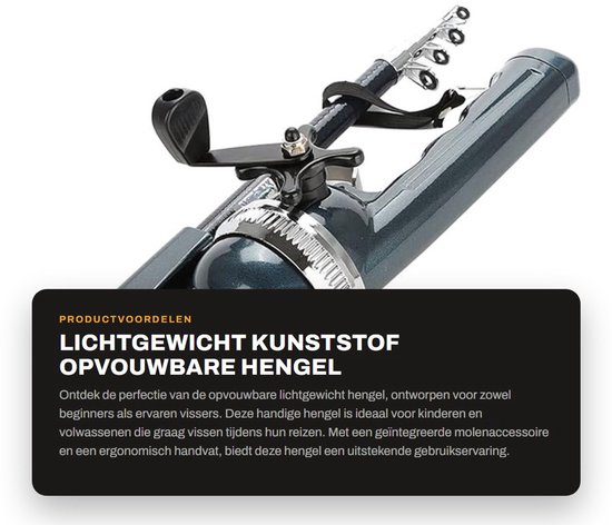 Dailygoods- Hengel Lichtgewicht - Opvouwbaar - Kunststof - Ergonomisch Handvat - Roestvrij Staal - Draagbaar 24,3 cm - Visstok van Dailygoods