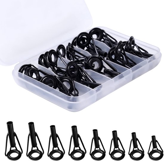 Dailygoods- Hengel Tip Reparatieset - 8 Verschillende Maten - Roestvrij Staal - Keramische Gidsringen - Inclusief Plastic Opbergdoos - Geschikt voor Zoet- en Zoutwater - Hengelonderdelen