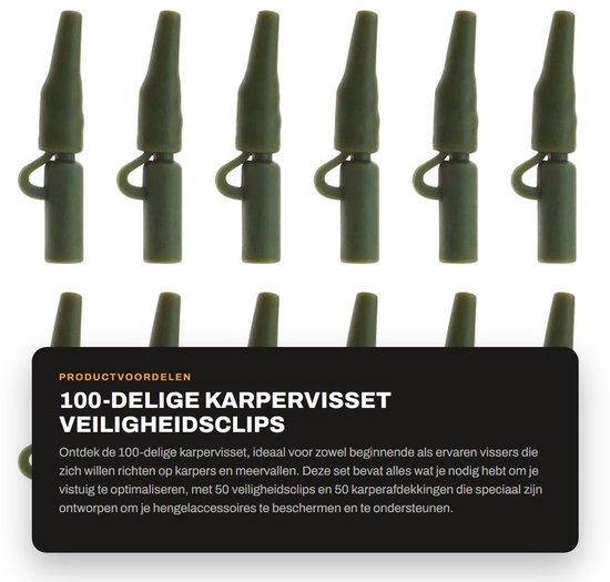 Dailygoods- Karpervisset 100-delig - Veiligheidsclips 50x - Karperafdekkingen 50x - Anti-klitmouwen - Snelwisselwervel - Rubber/kunststof - Hengelaccessoires