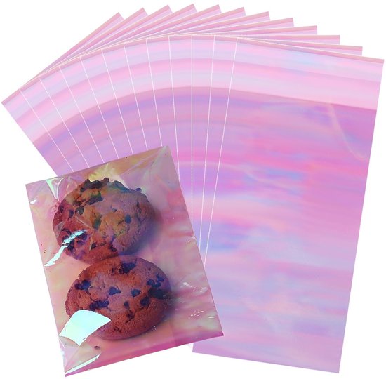 Dailygoods- Koekjeszakken 100 stuks - Zelfsluitende/Snoepzakken - Iriserende Cellofaanzakken - 8 x 14,2 cm - Voedselveilig - Waterdicht/Scheurvast - Traktatiezakken