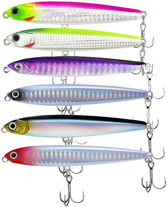 Dailygoods- Kunstaas Set 6 Stuks - Snoek/Forel/Visslures - Aas/Kabeljauw - 7,5 cm - Silicona/Metaal - Drievoudige Haak - Visserspullen