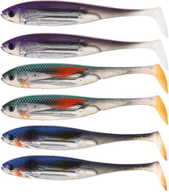 Dailygoods- Kunstaas Set 6 Stuks - Zacht Kunststof Aas 12,5 cm - Paddle Tail Swimbaits - Realistische Details - Lokt Snoek/Baars/Forel - Vissenaas