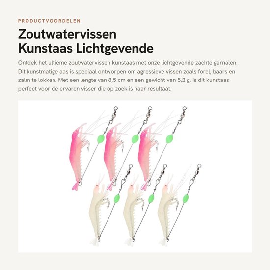 Dailygoods- Kunstaas set - Lichtgevende garnalen - Aas voor roofvis - 10 stuks - 8,5 cm - PVC met hoge koolstofstaal haak - Vissersaas