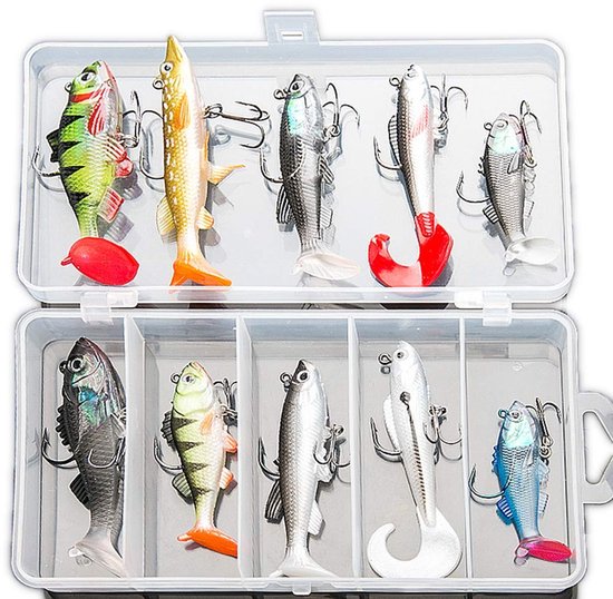 Dailygoods- Lokaas Set 10 Stuks - Zacht Lokaas - Kunstaas Forel/Baars/Zalm - Levendige Zwemacties - Hoogwaardig Silicone - Scherpe Weerhaken