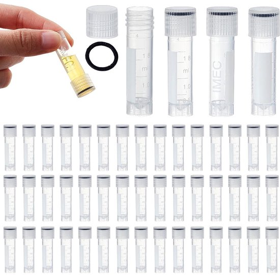 Dailygoods- Monstercontainers 50 stuks - 1,8 ml doorzichtige buis - Zelfstaande plastic flacon - Voor opslag - Wetenschappelijke experimenten - Compact formaat - Reagentbuis van Dailygoods