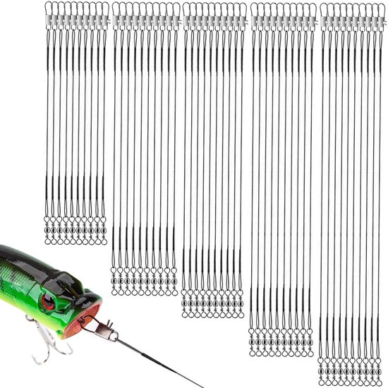 Dailygoods- Onderlijnen 50 Stuks - Stalen Onderlijnen - Karabijnhaken - Vissen op Snoek - Duurzaam - Corrosiebestendig - Vislijn
