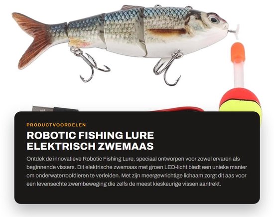 Dailygoods - Robotic Fishing Lure - Elektrisch Zwemaas - Oplaadbaar en Recyclebaar - Groen LED-licht - Onderwaterroofdieren - Unisex Volwassenen - 20,...