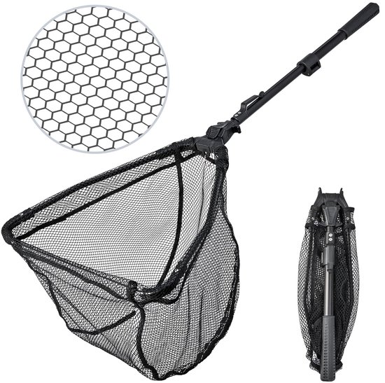 Dailygoods- Schepnet 90 cm - Opvouwbaar - Telescopisch - Rubber coating - Antislipgreep - Duurzaam nylon en aluminiumlegering - Visschepnet