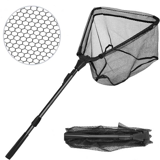 Dailygoods- Schepnet 90 cm - Telescopisch - Opvouwbaar - Antislip Handgreep - Duurzaam Materiaal - Stabiel Driehoekig Frame - Visschepnet