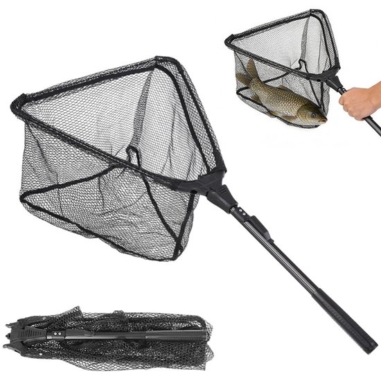 Dailygoods- Schepnet 90 cm - Telescopisch - Opvouwbaar - Vissen - Vijver - Duurzaam nylon vlechtwerk - Roestvrij staal - Visschepnet van Dailygoods