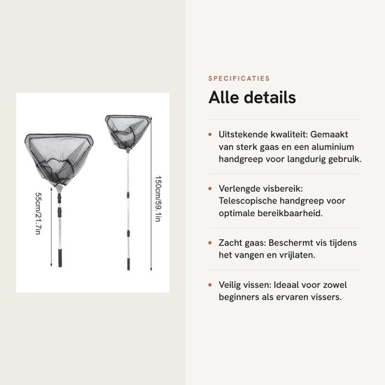 Dailygoods- Schepnet Opvouwbaar 1,5 M - Aluminiumlegering - Driehoekig Visnet - Telescopisch - Lichtgewicht - Voor zoet/zout water