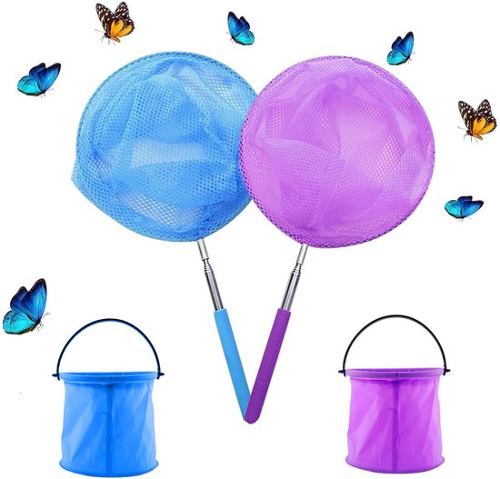 Dailygoods- Schepnet Telescopisch - 2 Stuks - Opvouwbare Emmers - Geschikt voor Kinderen - Lichtgewicht - Duurzaam Nylon - Visnet
