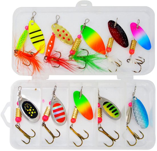Dailygoods- Spinner Kunstmatige Visserij - 10 Stuk Set - Forellepel/Kunsthaas - Drietandige Haak - Neon Kleuren - Hoogwaardige Materialen - Kunstaas