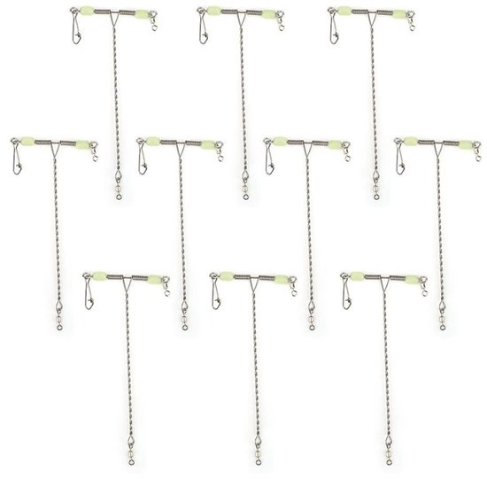 Dailygoods - T-shaped Swivels Snaps - Rvs 3 Way Rolling Swivel - Hoogwaardige Kwaliteit - Luminous Beads - Ideaal voor Hengelsport - 10 Stuks