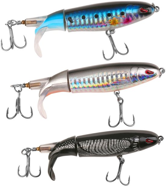 Dailygoods- Topwater Visaas - 3 Stuks - Perfect Aas voor Grote Roofvissen - Snoekbaars/Meerval/Baars - Robuuste Scharnieren - Hoge Breukvastheid 20 lbs - Oppervlakteaas