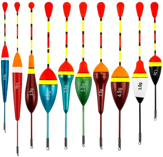 Dailygoods- Visdobbers 10 stuks - Hoge gevoeligheid - Ovale dobbers - Geschikt voor meeste vissoorten - Gewichten 0,6 g/0,8 g/1,2 g/2,5 g/3 g/4,5 g - Perfect voor vissen - Vlotters van Dailygoods