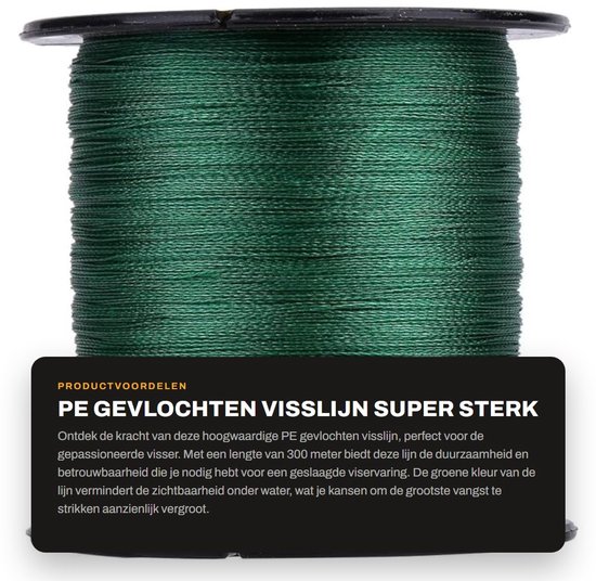 Dailygoods- Vislijn 300 m - Gevlochten 4 strengen - PE Materiaal - Hoge sterkte - Slijtvast - Groene kleur - Vistocht van Dailygoods