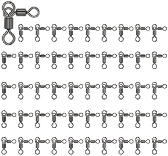 Dailygoody - Vissen 3-weg wartels - 50 stuks - Heavy Duty visgerei haak connector - 1/0*1-97LB - Draaibaar - Geschikt voor zoutwater en zoetwater van Merkloos
