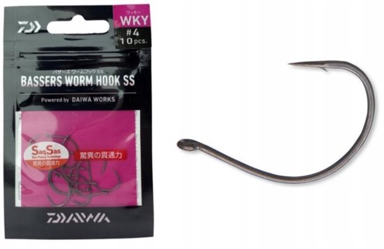 Daiwa Bassers Worm Hook WKY Maat 4 - Sterke Haken voor Roofvis van Daiwa