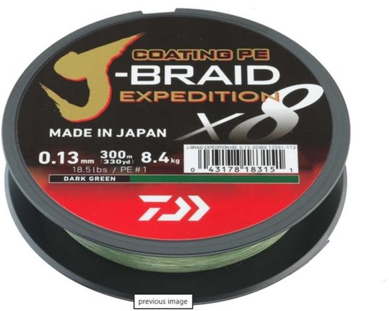 Daiwa Coating PE J-Braid Expedition X8 Braid Dark Green 150m - Maat : 0.16mm - 9.80 kilo