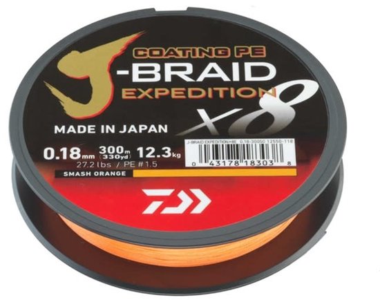 Daiwa Coating PE J-Braid Expedition X8 Braid Smash Orange 150m - Maat : 0.22mm - 19.50 kilo