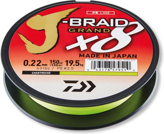 Daiwa J-Braid Grand X8 | 135m Geel 0.28mm van Daiwa