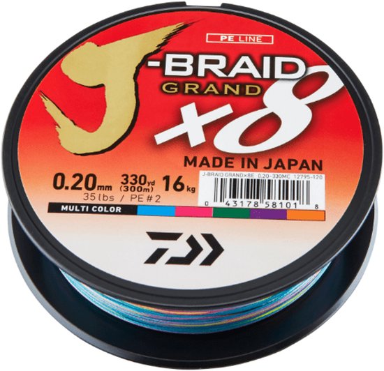 Daiwa J-Braid Grand X8 - 300m 0.16mm / 10kg Multi Color van Daiwa