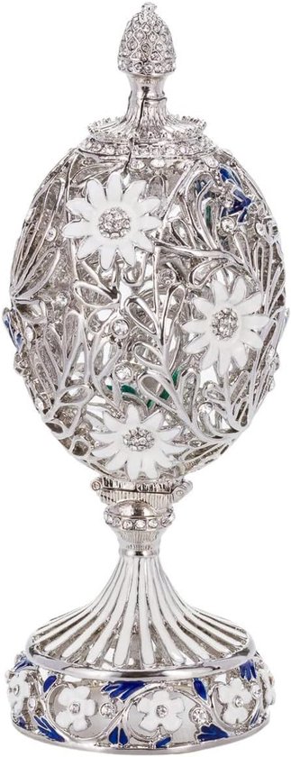 Danila-souvenirs Faberge-stijl gesneden ei met Bloemen en Vlinder 16,5 cm zilverkleur