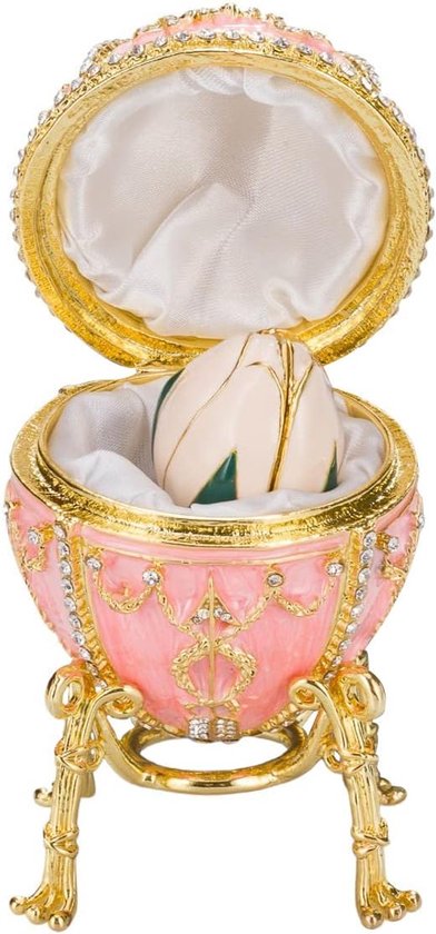 Danila-souvenirs Faberge-stijl Rozeknop ei juwelendoos juwelenkistje met bloem 9,5 cm roze