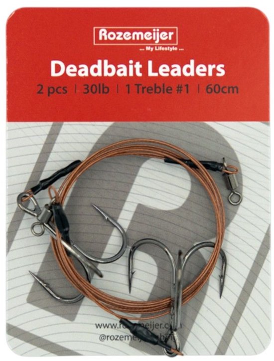 Deadbait Leaders 1x SZ1 treble 60cm 30lb 2pcs Rozemeijer van Merkloos