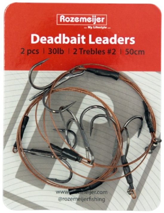 Deadbait Leaders 2x treble 50cm 30lb 2pcs Rozemeijer van Merkloos
